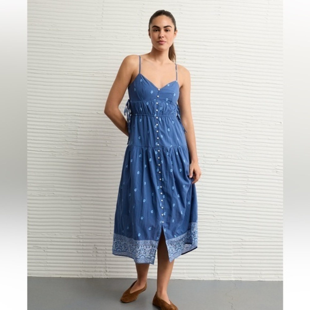 NWT AE Vneck Side Tie Midi Dress in Blue‎ Vibe